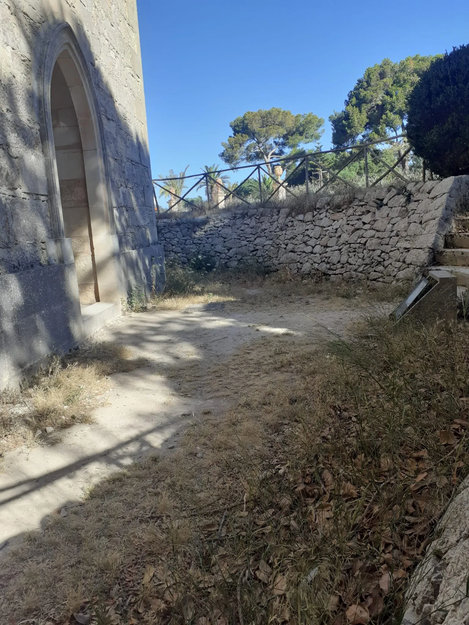 Scerbatura e pulizia ingresso torre e sotto l'affaccio sul parterre